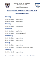 Trainingszeiten Hallensaison 2024/2025